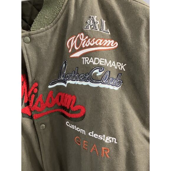 Al Wissam Men's Cream/Green Wool Leather Logo Bomber Jacket Size 6XL - Picture 4 of 13